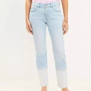 Loft Denim Jeans Size 24/00 Girlfriend Mid Rise Slim Leg 2 Tone Light Wash